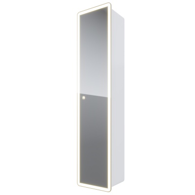 Пенал зеркальный POINT, 40 см, подвесной, универсальный, 1 дверца, 4 стеклянные полки, сенсорный выключатель, LED-подсветка, белый