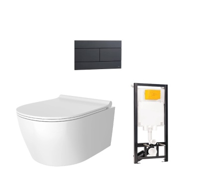 OLI Инсталляция 80 ECO Sanitarblock mechanic с унитазом Damixa Jupiter и черной клавишей