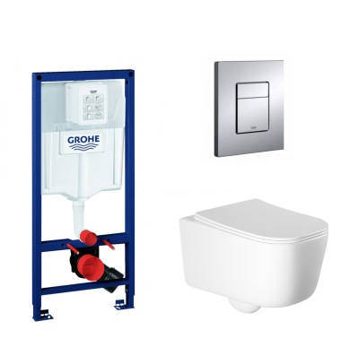 Инсталляции GROHE Rapid SL 3 в 1 38772001 квадратная кнопка и  Унитаз подвесной безободковый Aquatek ЛУГАНО AQ2002-00