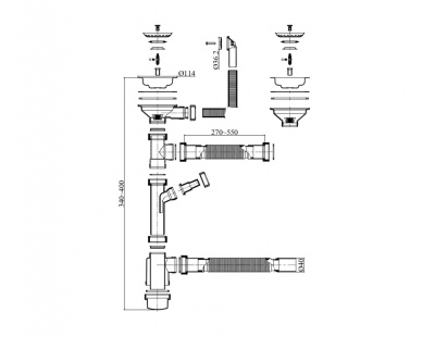 Сифон двухчашевой мойки с переливом, ESQ-2P - ESQ-2P
