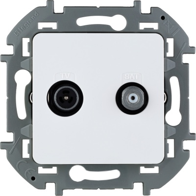 Розетка телевизионная-спутниковая Legrand Inspiria для скрытого монтажа, для схемы "звезда", 1.5 дБ 4-2400 МГц / 2 дБ 4-2400 МГц, поддержка обратного питания для активных антенн до 500мА, цвет "Белый"