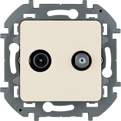 Розетка телевизионная-спутниковая Legrand Inspiria для скрытого монтажа, для схемы "звезда", 1.5 дБ 4-2400 МГц / 2 дБ 4-2400 МГц, поддержка обратного питания для активных антенн до 500мА, цвет "Слоновая кость"