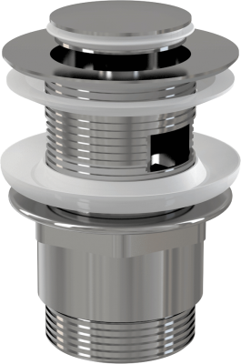 Донный клапан сифона для умывальника CLICK/CLACK 5/4″, цельнометаллический с переливом и малой заглушкой