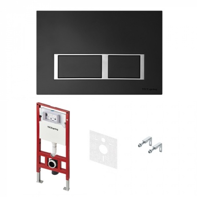 К955202 Комплект для установки подвесного унитаза: застенный модуль TECEspring, пластиковая панель смыва TECEspring V, черная матовая